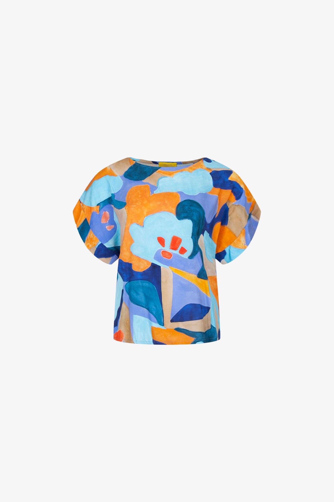 Prototype - Blue And Orange Watercolor Cuffed Sleeve Top