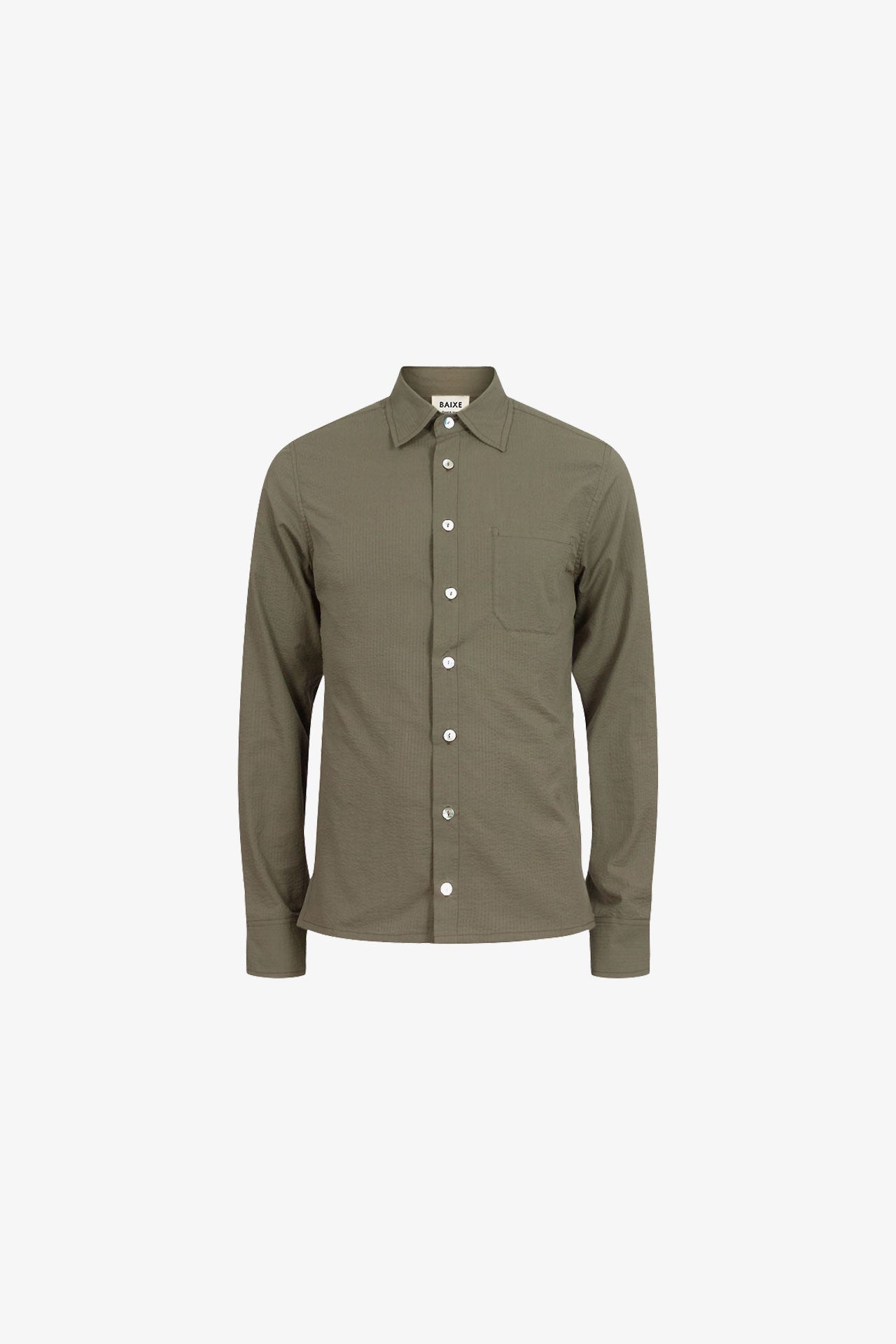 Gerade geschnittenes Khaki-Seersucker-Hemd
