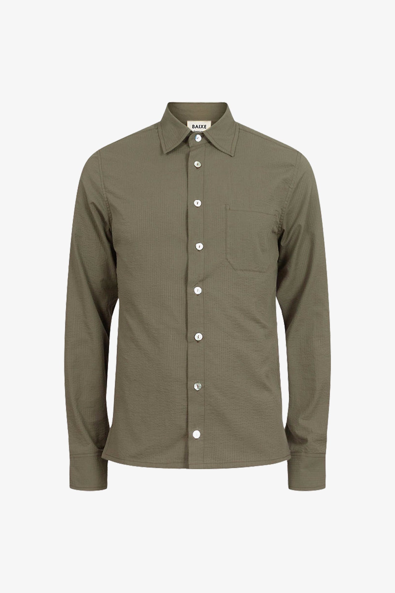 Gerade geschnittenes Khaki-Seersucker-Hemd