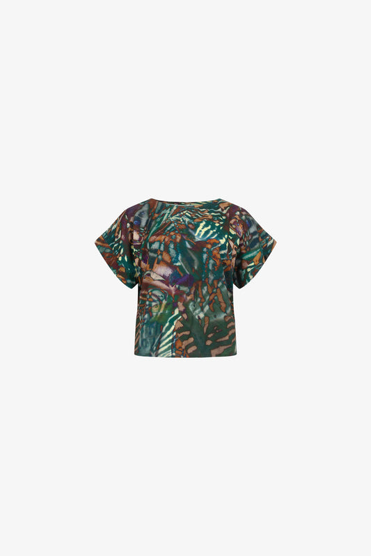 Top Manches Revers Empreintes Tropicales