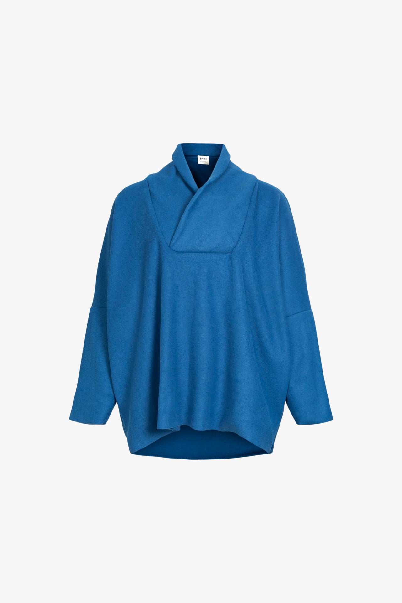 Blauer, langer Fleecepullover mit Schalkragen