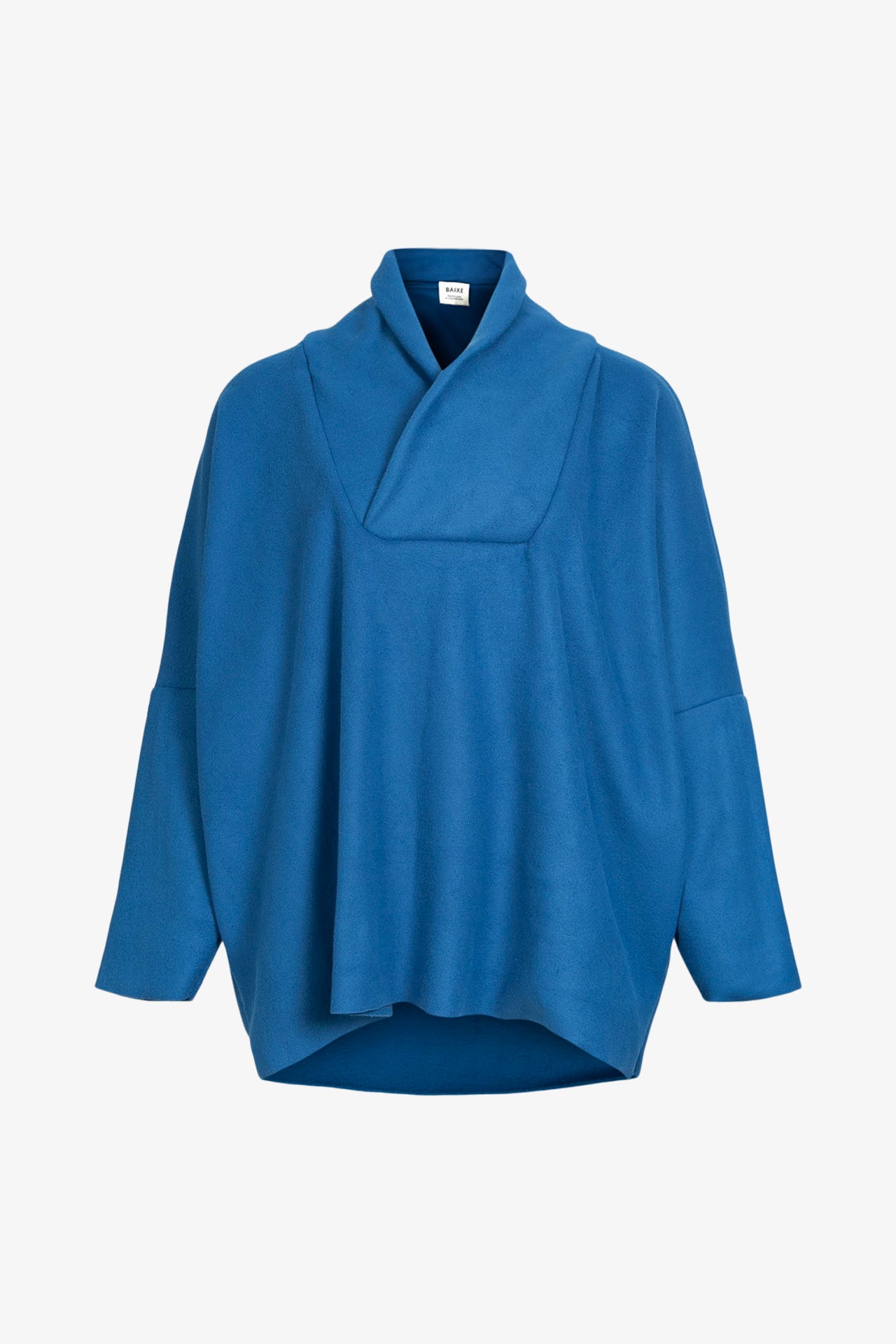 Blauer, langer Fleecepullover mit Schalkragen
