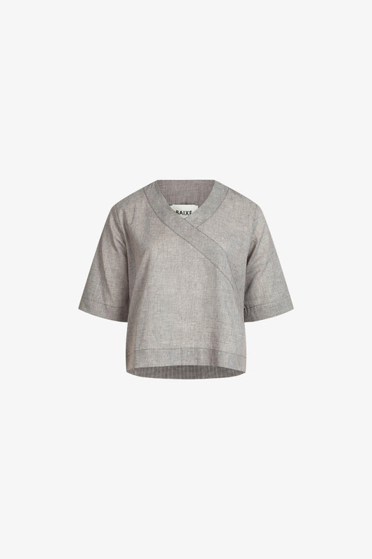 Top Faux Kimono Checks Marron