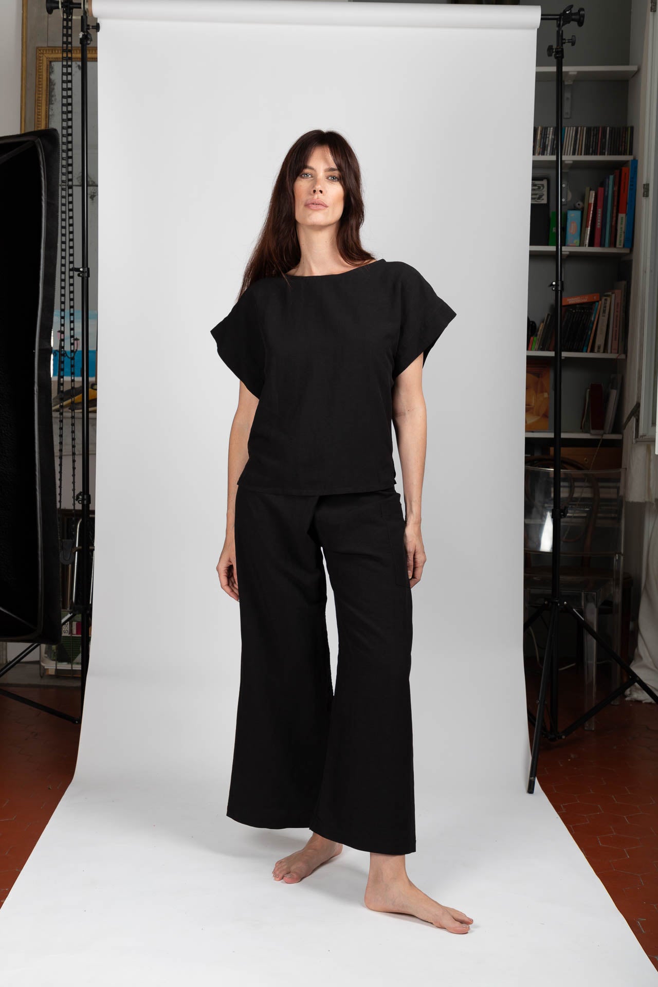 Pantalon Bali Viscose Lin Noir