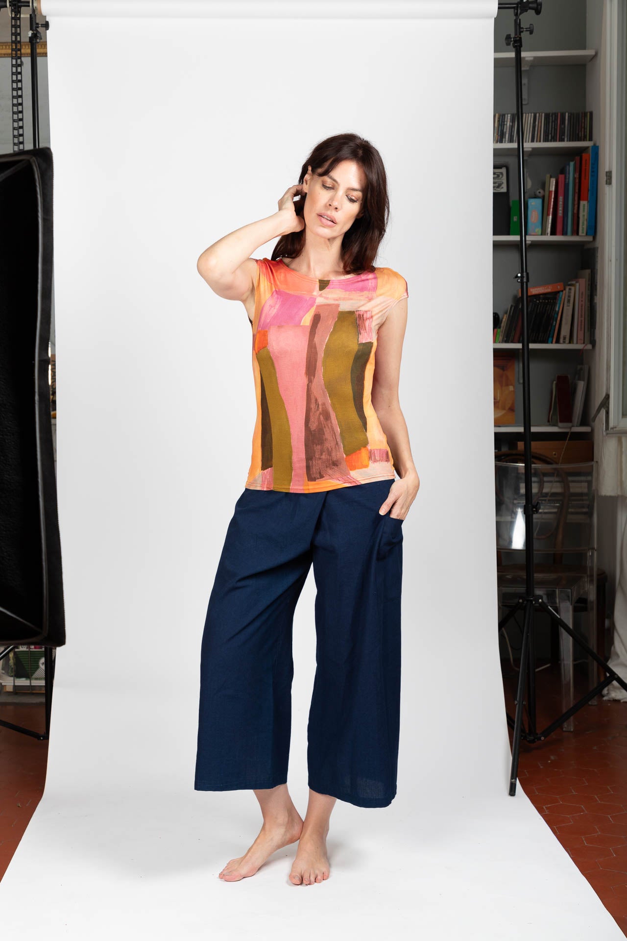 Cap Sleeve Top Traces Coral