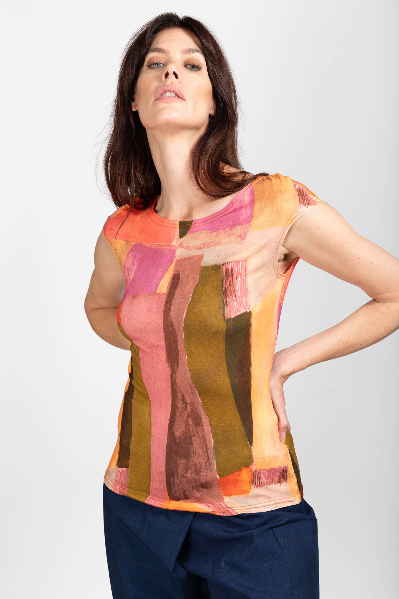 Cap Sleeve Top Traces Coral