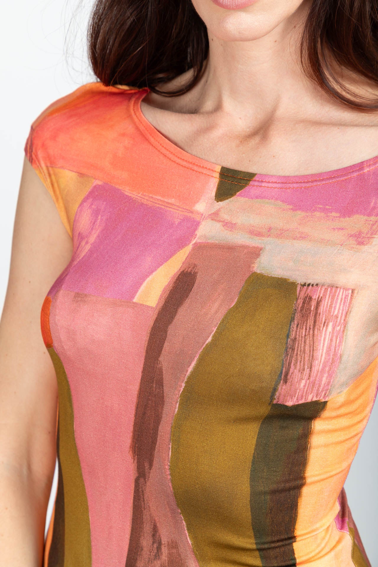 Cap Sleeve Top Traces Coral