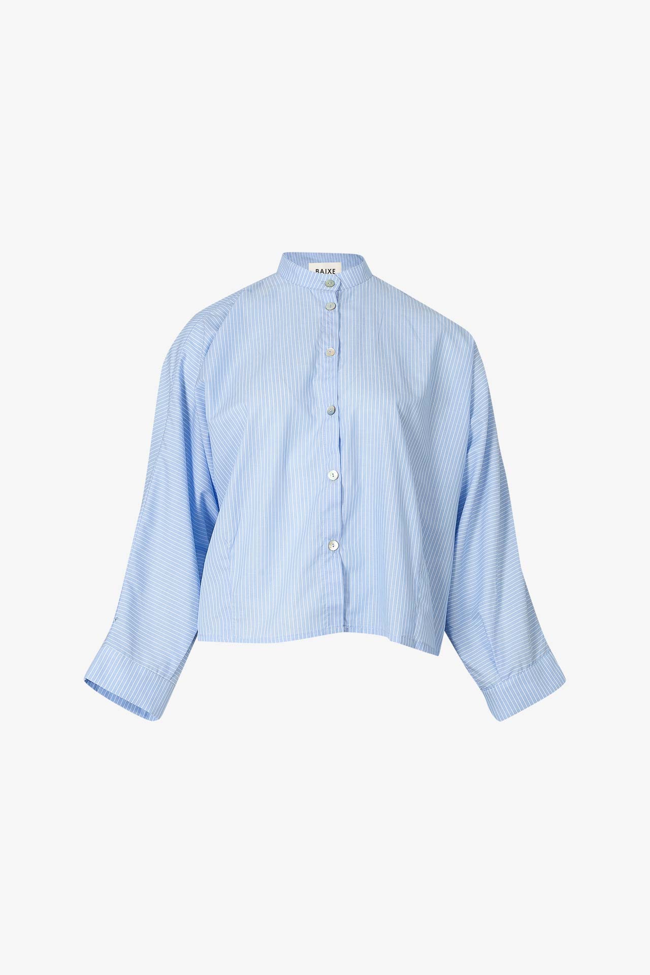 Chemise Nehru Rayures Bleu/Blanc