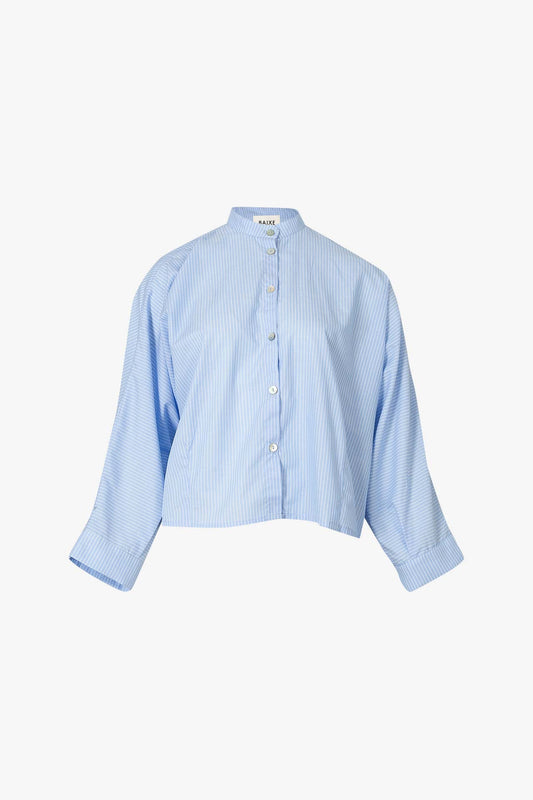 Chemise Nehru Rayures Bleu/Blanc