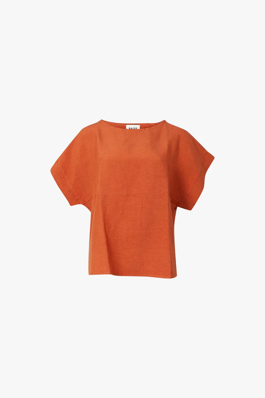 Top Manches Revers Lin Viscose Terracotta