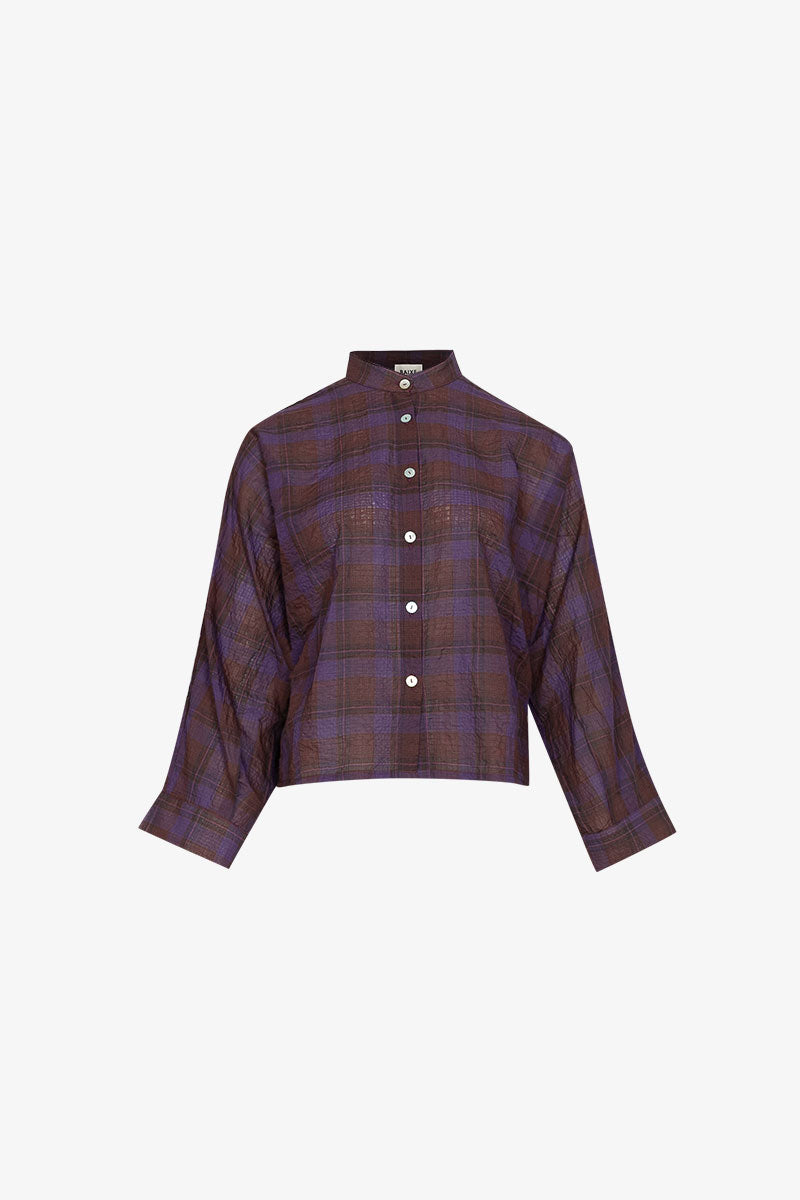 Chemise Nehru Carreaux Violet