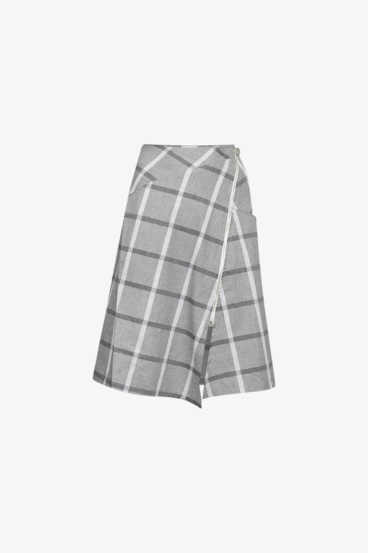 Large Zip Madras Skirt Gray