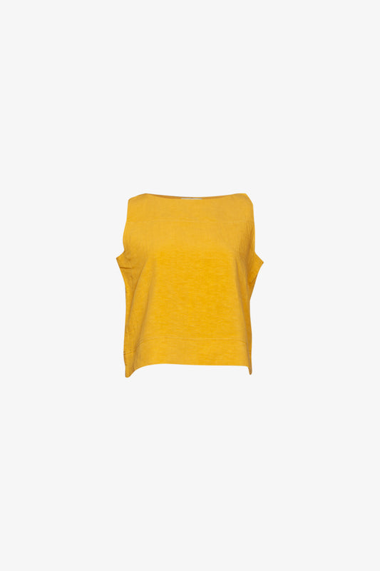 Top Bateau Lin Viscose Jaune