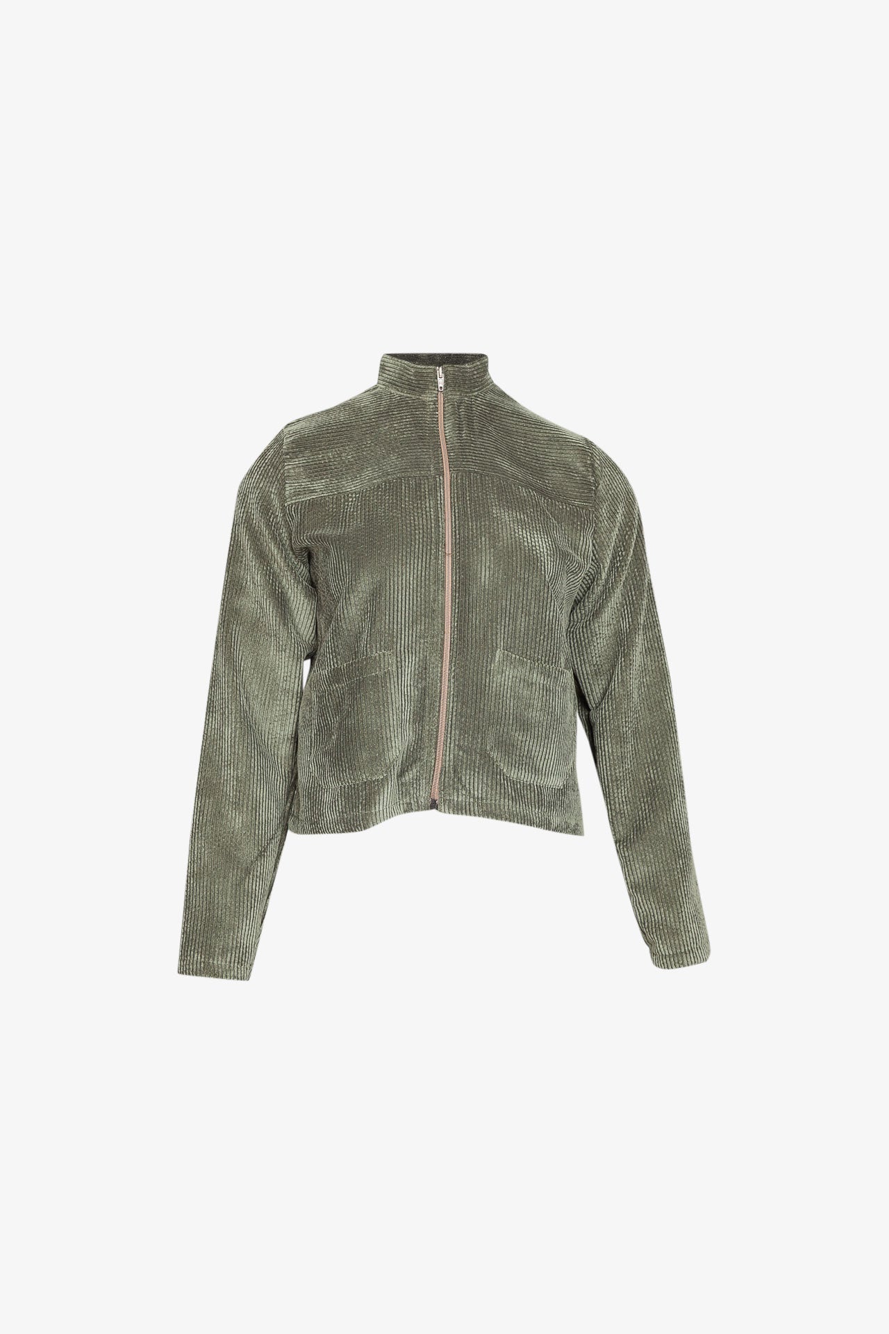Veste Découpe Zip Velours Grosse Cote Kaki