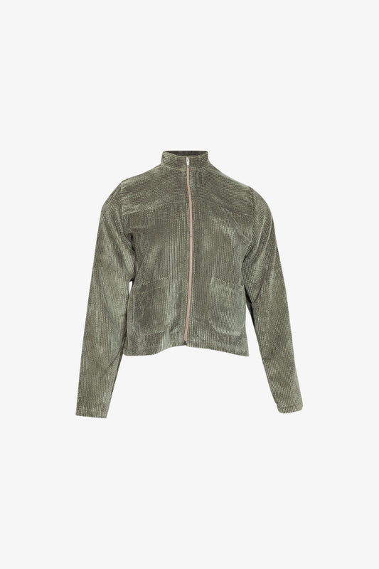 Veste Découpe Zip Velours Grosse Cote Kaki