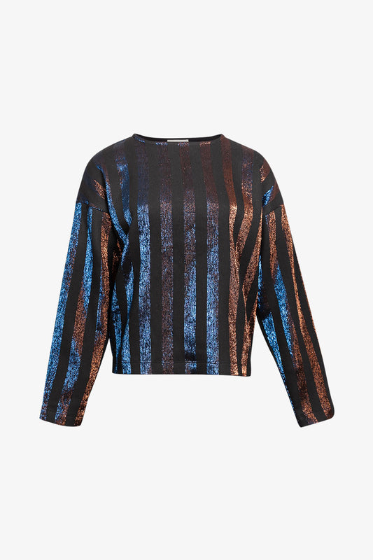 Pull Ample Reflets Bleus & Bronze Rayé