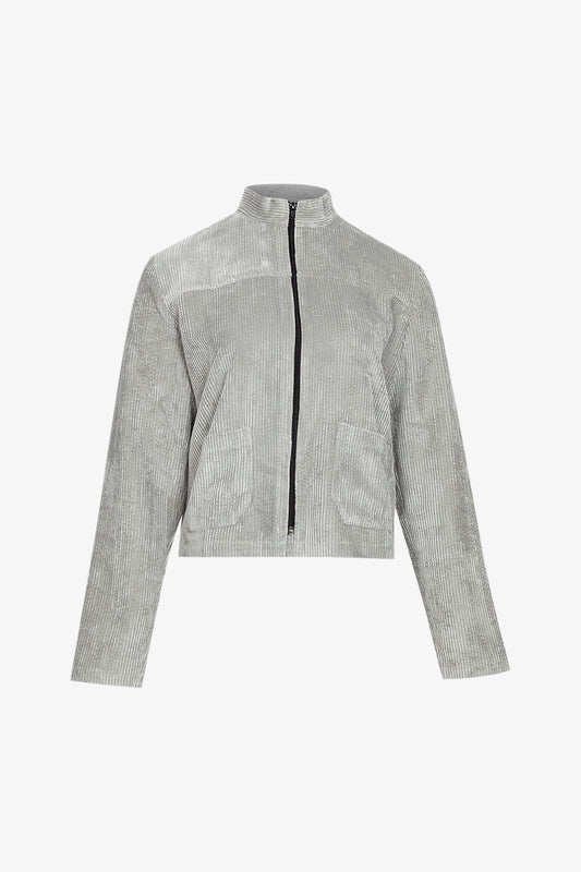 Veste Découpe Zip Velours Grosse Cote Gris Polaire