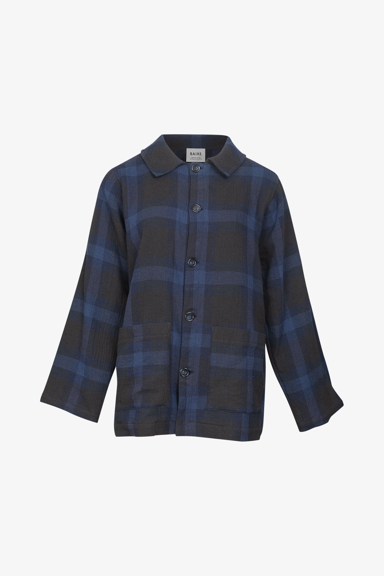 Veste Carrée Col Boutons Coton/Lin Carreaux Tartan "Blue Watch"