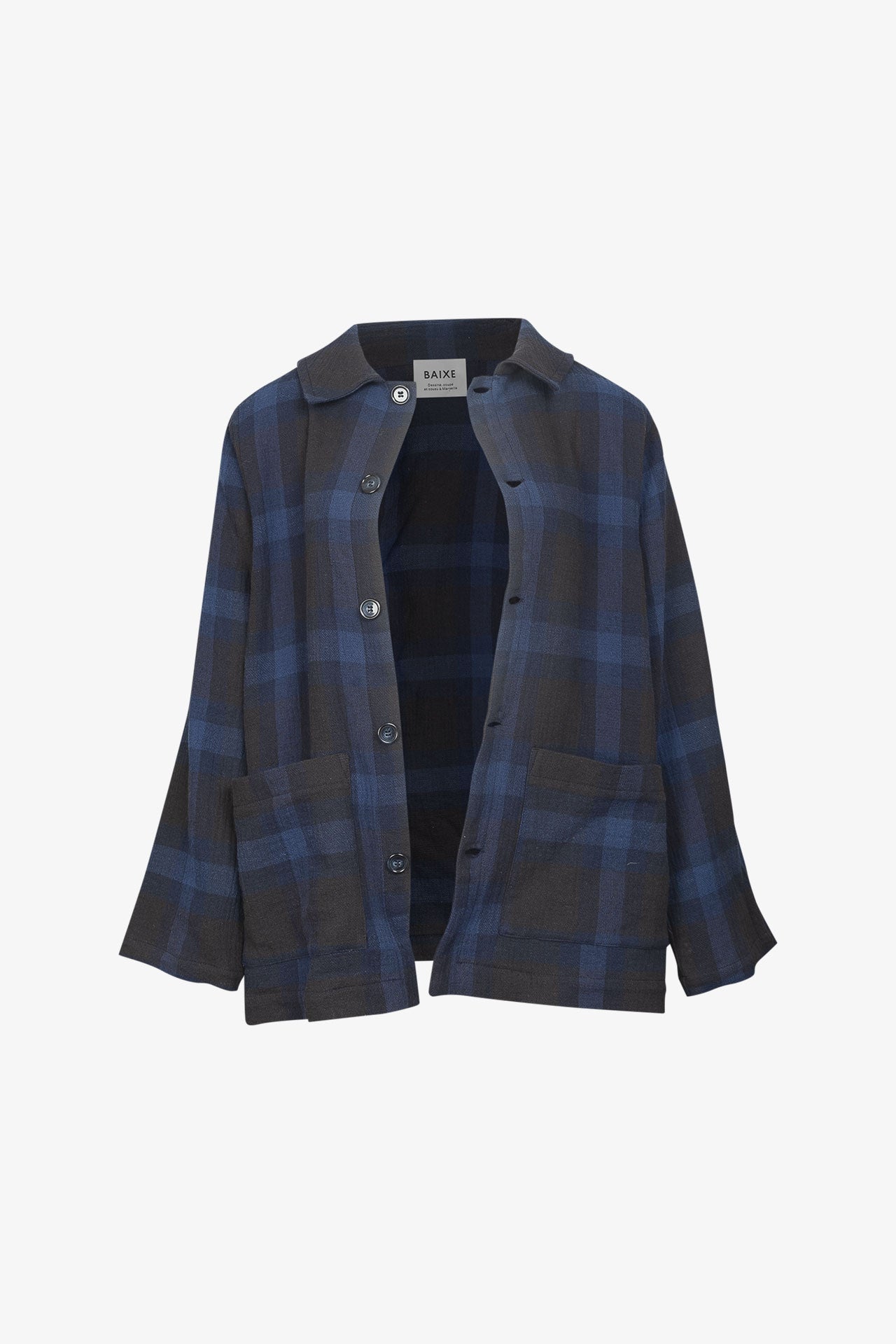 Veste Carrée Col Boutons Coton/Lin Carreaux Tartan "Blue Watch"
