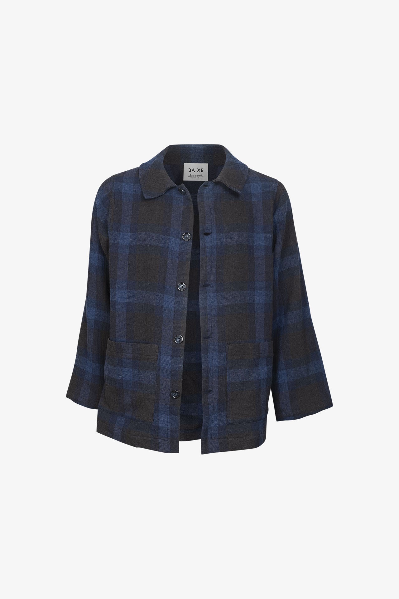 Veste Carrée Col Boutons Coton/Lin Carreaux Tartan "Blue Watch"