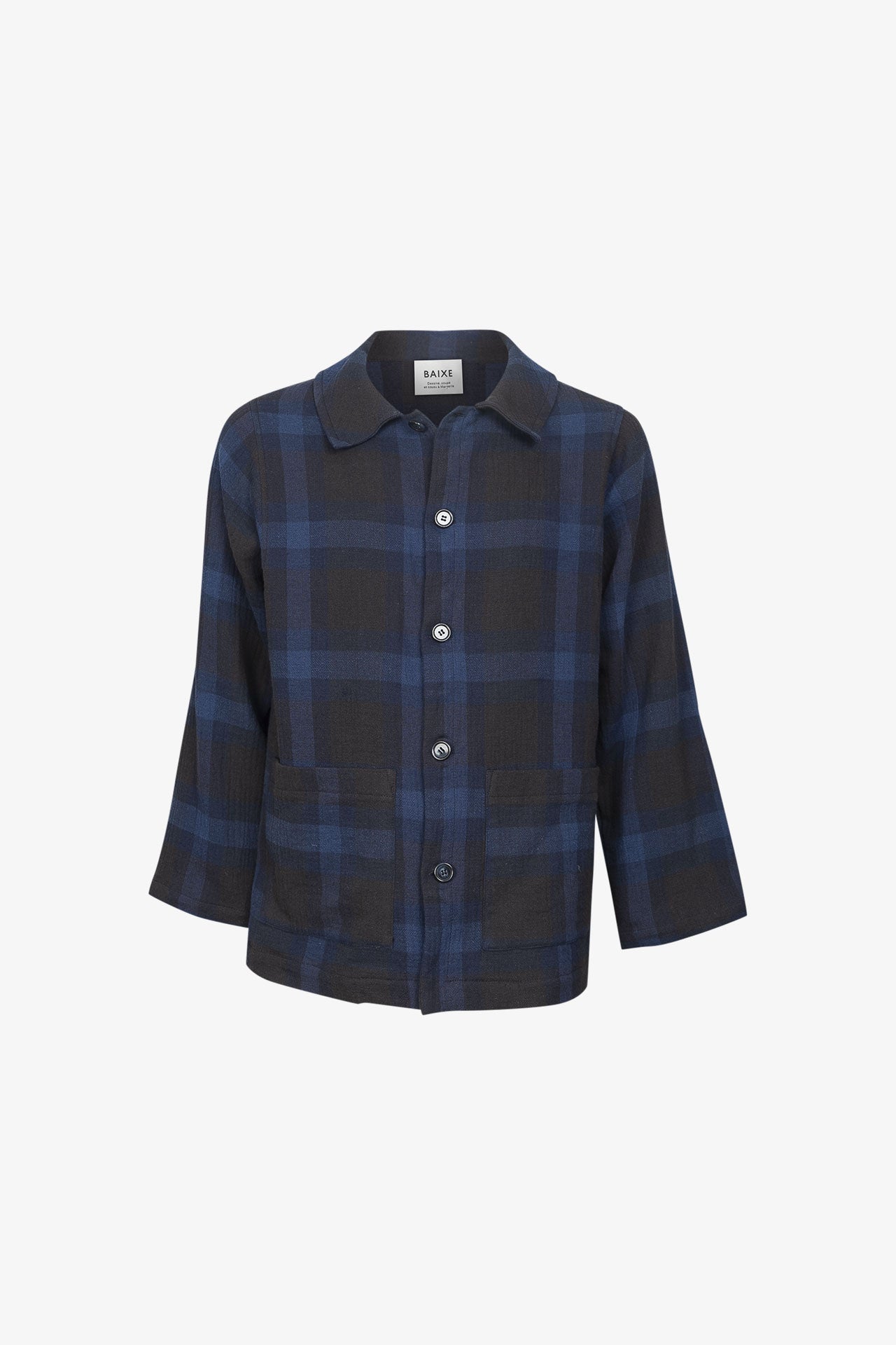 Veste Carrée Col Boutons Coton/Lin Carreaux Tartan "Blue Watch"