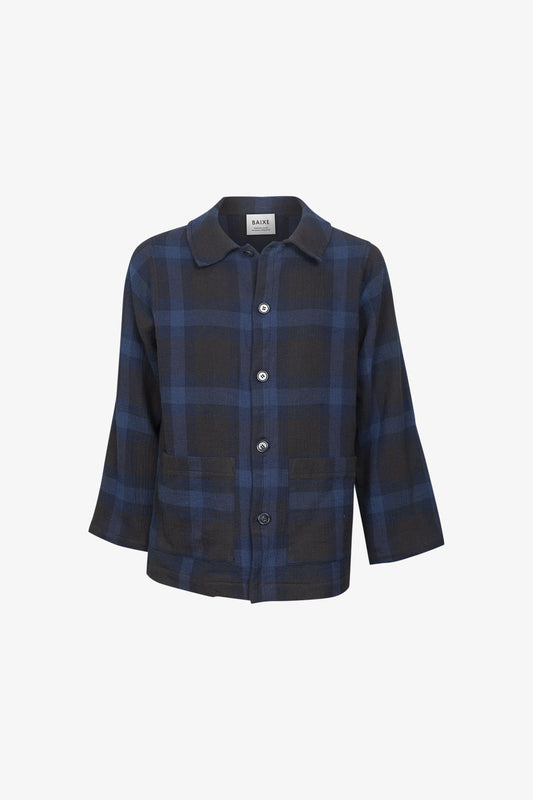 Veste Carrée Col Boutons Coton/Lin Carreaux Tartan "Blue Watch"