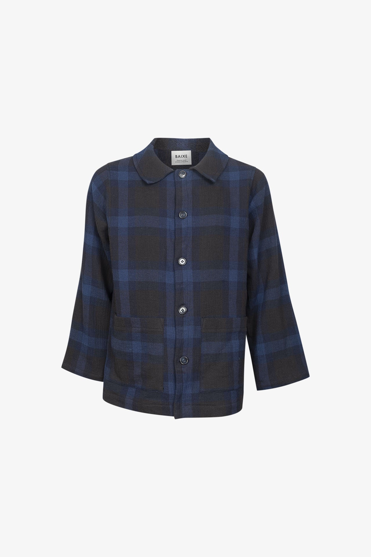 Veste Carrée Col Boutons Coton/Lin Carreaux Tartan "Blue Watch"