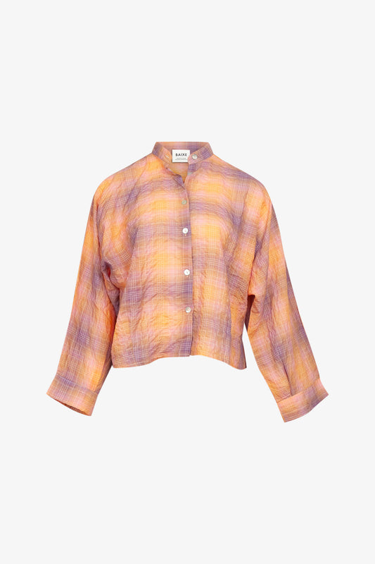 Chemise Nehru Carreaux Dégradé Orange/Rose/Prune