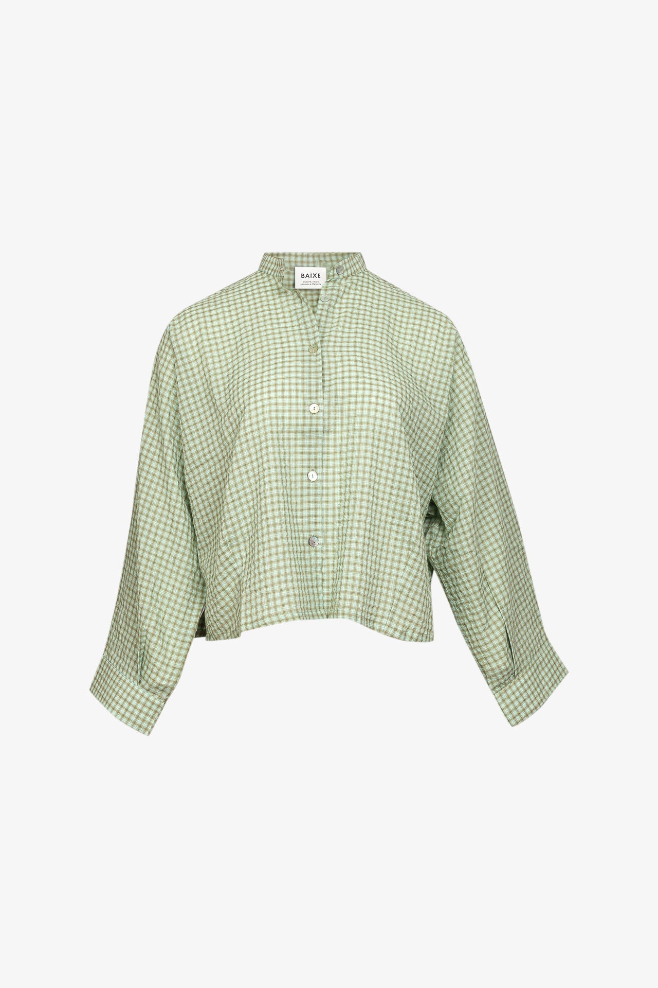 Chemise Nehru Carreaux Kaki / Vert d'Eau