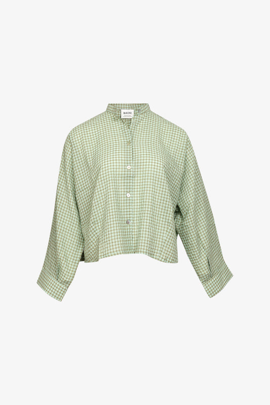 Chemise Nehru Carreaux Kaki / Vert d'Eau