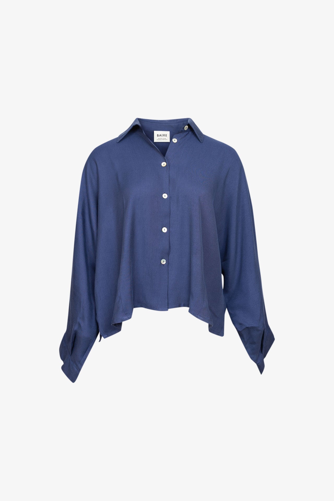 Chemise Nehru avec Col Viscose Cupro Bleu