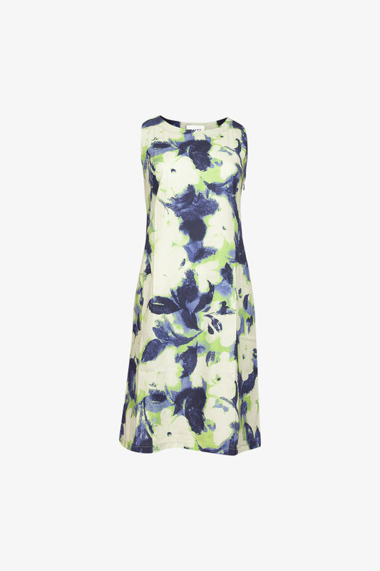 Robe Trois Trous Popeline Floral Pop Anis/Marine