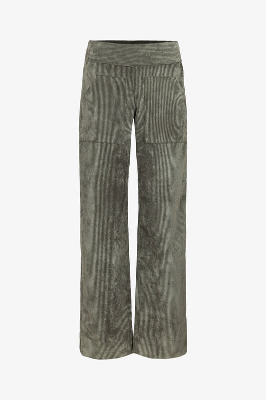 Pantalon Italien Long Velours Grosses Côtes Kaki