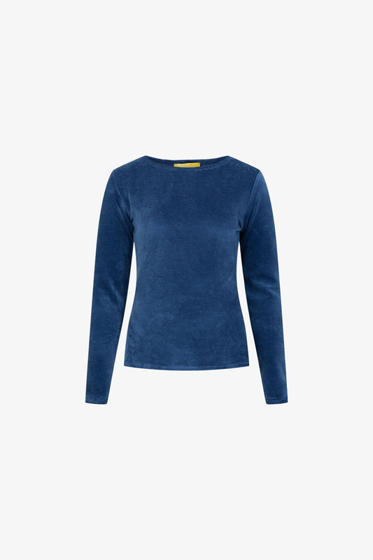 Top Patch Velours Côtelé Bleu
