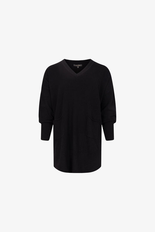 Cashmere tunic V split black