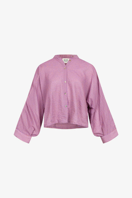 Nehru-Hemd mit kleinen rosa Karos