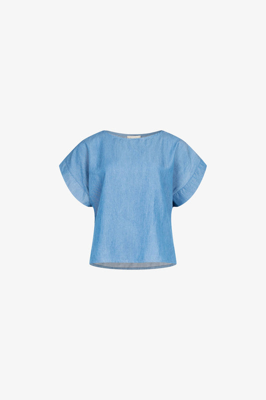 Light Blue Tencel Lapel Sleeve Top