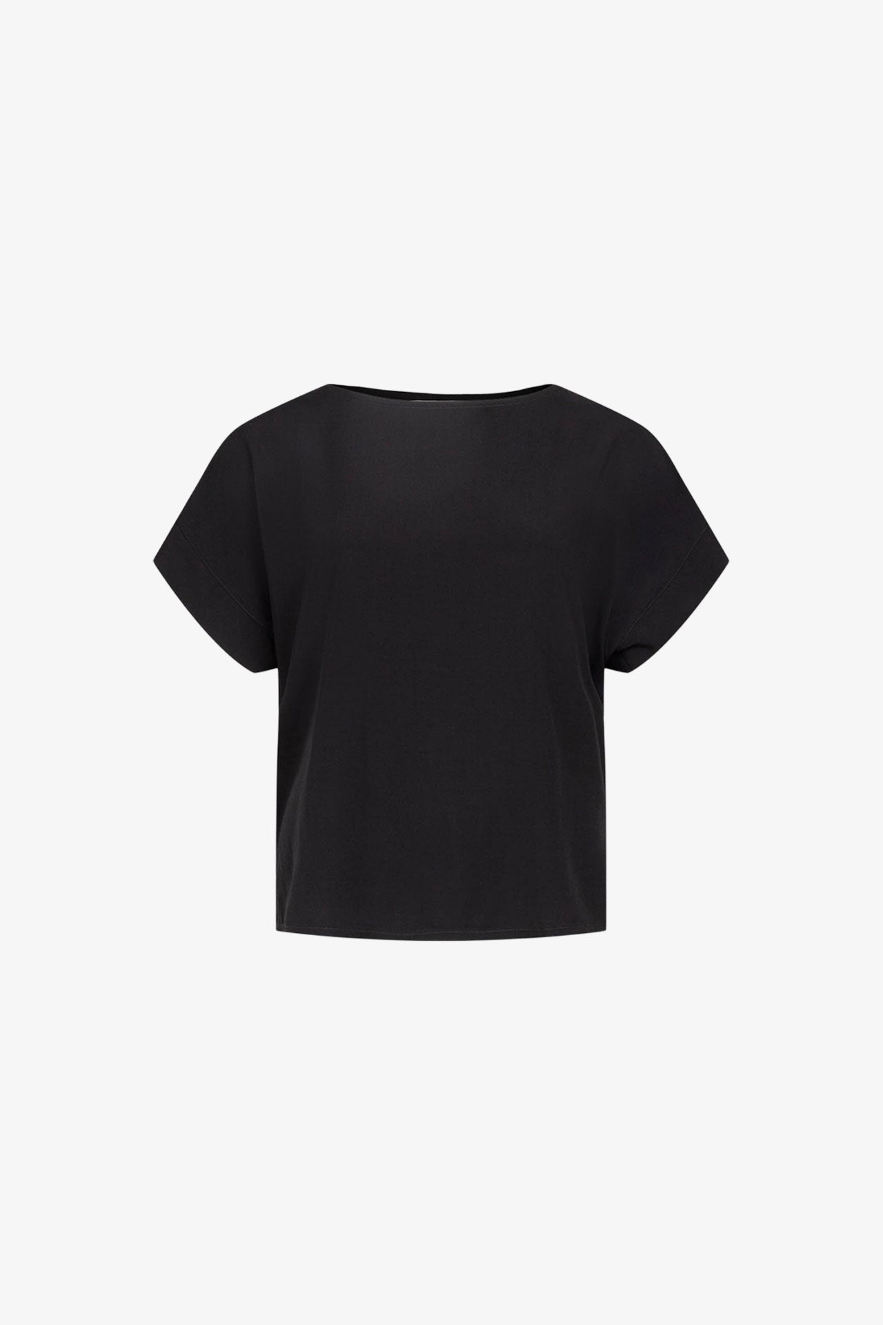 Black Viscose Lapel Sleeve Top