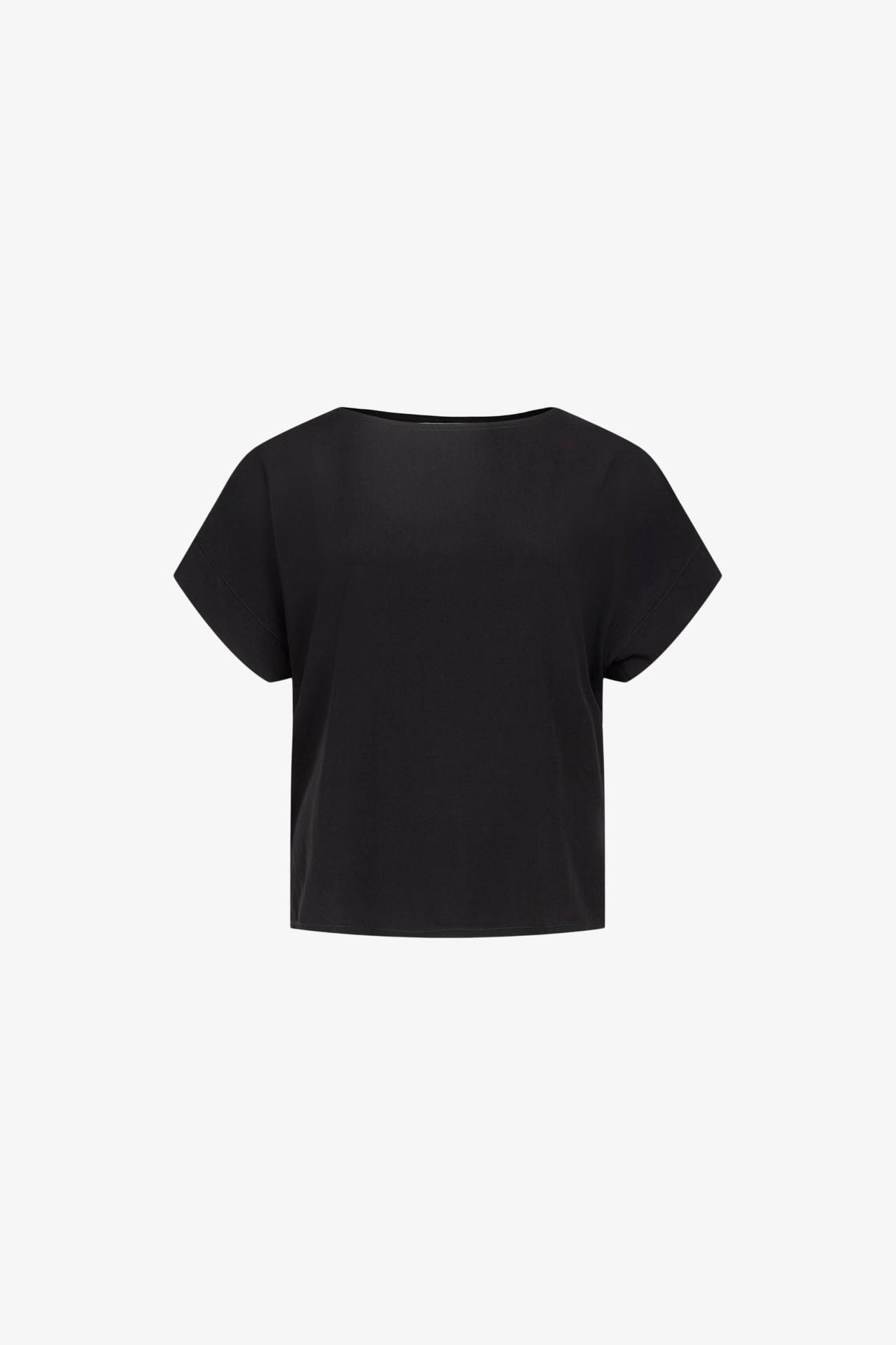 Black Viscose Lapel Sleeve Top