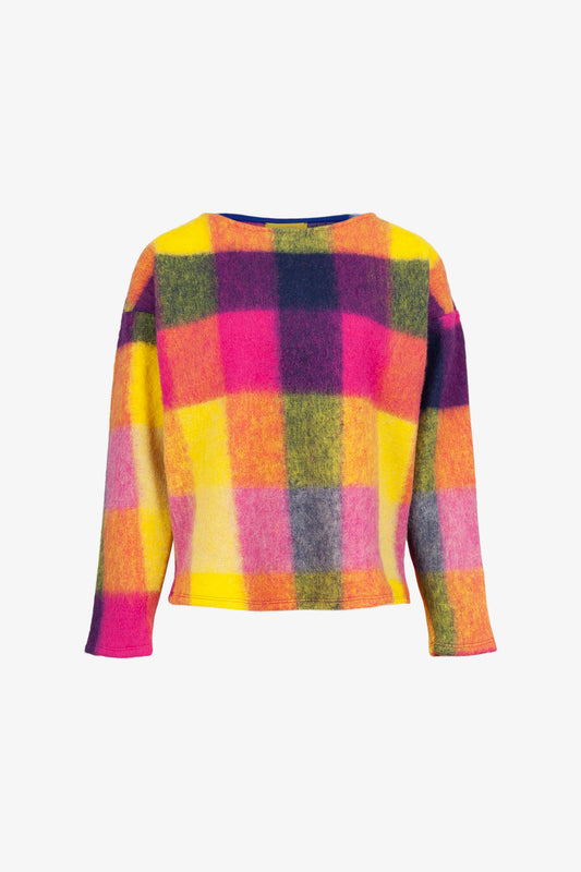 Rosa karierter lockerer Pullover
