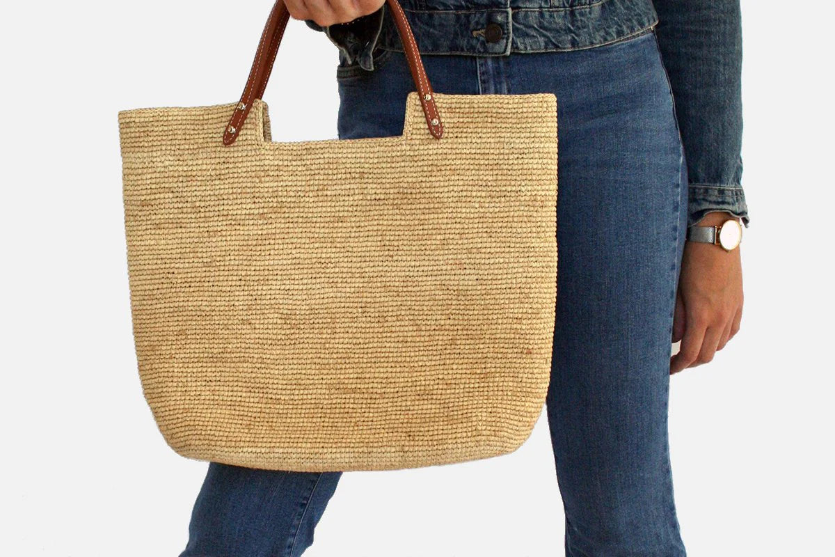Hélio Natural shopping bag / caramel leather handles