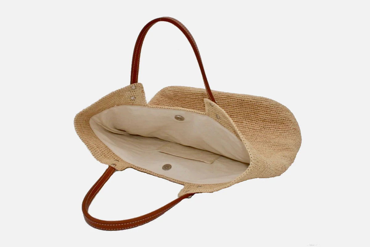 Hélio Natural shopping bag / caramel leather handles